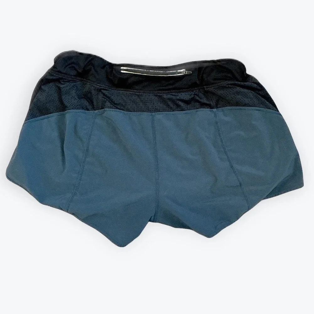 Athleta Womens Mesh Panel Running Shorts Teal Blue Black XL Zipper Pocket